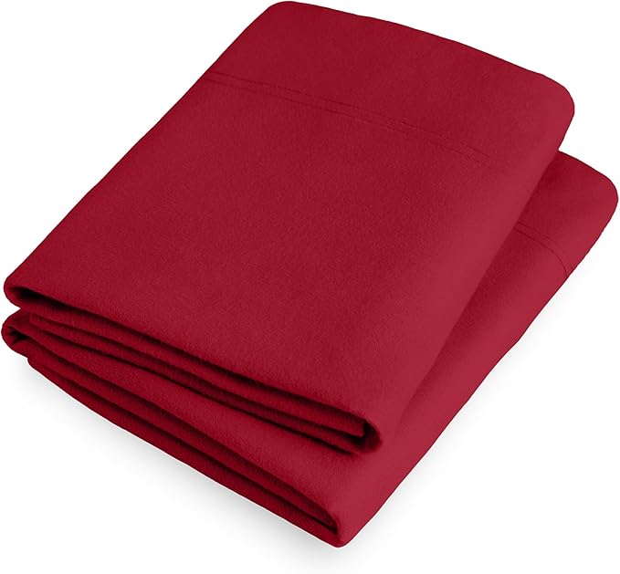 Bare Home Flannel King Pillowcases Set of 2-100% Cotton - Velvety Soft & Cozy - Double Brushed Heavyweight Flannel Pillowcases (King Pillowcase Set of 2, Red)