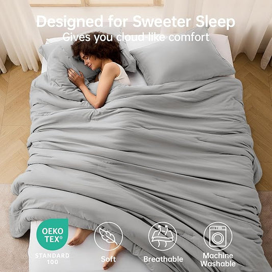 MUXHOMO Queen Comforter Set, All Season Ultra Soft Down Alternative Bedding - 3 Piece Lightweight Bed Set Includes 1 Comforter (90"x90") and 2 Pillow Shams (20"x26"), Light Grey