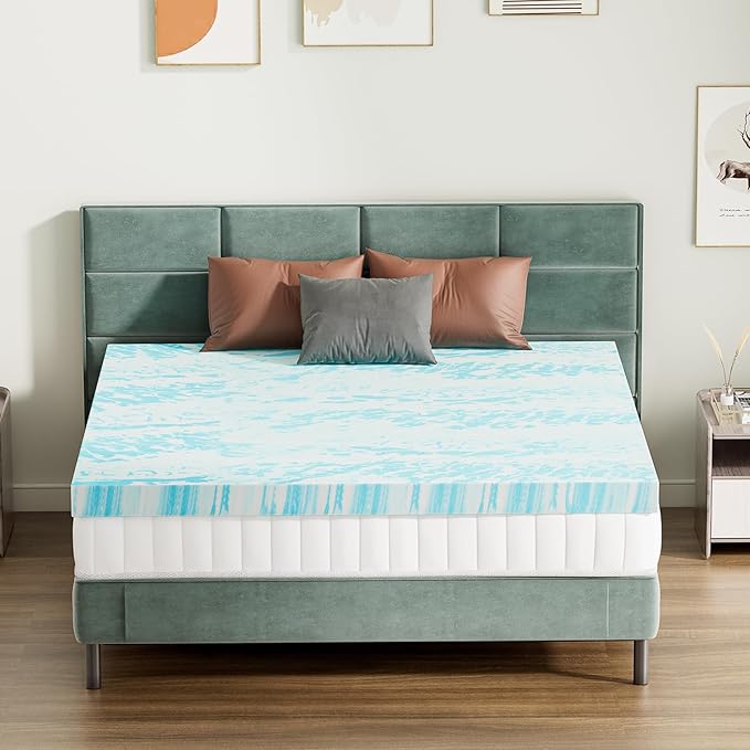 Sweetcrispy Mattress Topper Twin, Memory Foam 2 Inch Thick Gel Infused Cooling Toppers Pad for Twin Size Bed, Sleeper Sofa, RV, Camper, CertiPUR US, Breathable