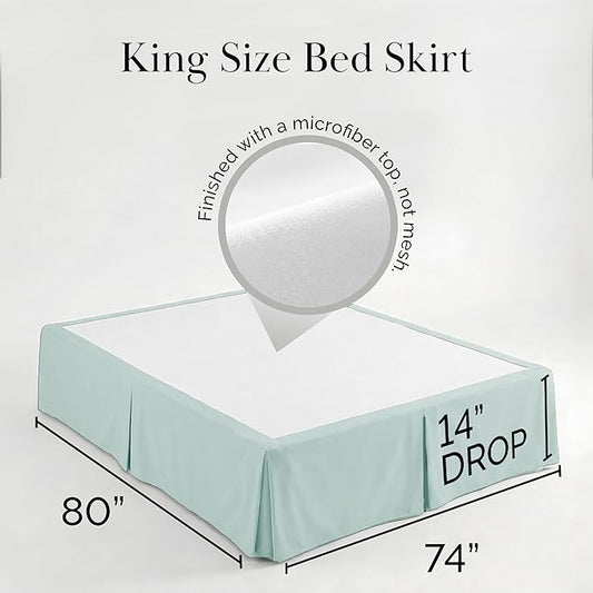Southshore Fine Living, Inc. King Size Bed Skirt, 14-Inch Drop Pleated Bed Skirt for King Mattress Dust Ruffle for King Size Bed, Sky Blue