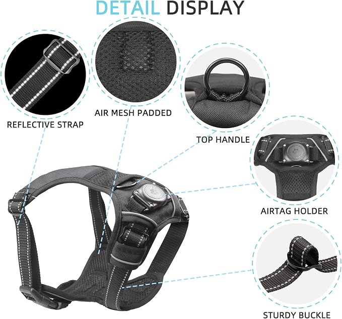 Dog Harness with 100% Waterproof AirTag Holder, AirTag Dog Vest (Black,S) | No-Pull No-Choke, Fully waterproof built-in AirTag case, Reflective strip for night walking, For Small Medium Large Dogs