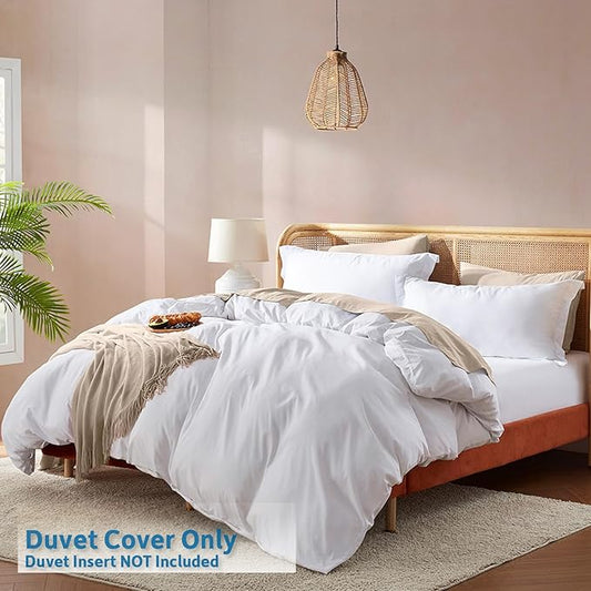Nestl White Duvet Cover King Size - Soft Double Brushed King Duvet Cover Set, 3 Piece, with Button Closure, 1 Duvet Cover 104x90 inches and 2 Pillow Shams