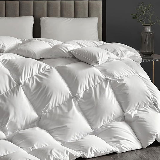 Hotel Grand White Goose Down Fiber Comforter King Size - Extra Warmth Goose Down Fiber Duvet Insert King, Hotel Collection Bedding Comforter for Cold Weather 65oz, 106" x 90"