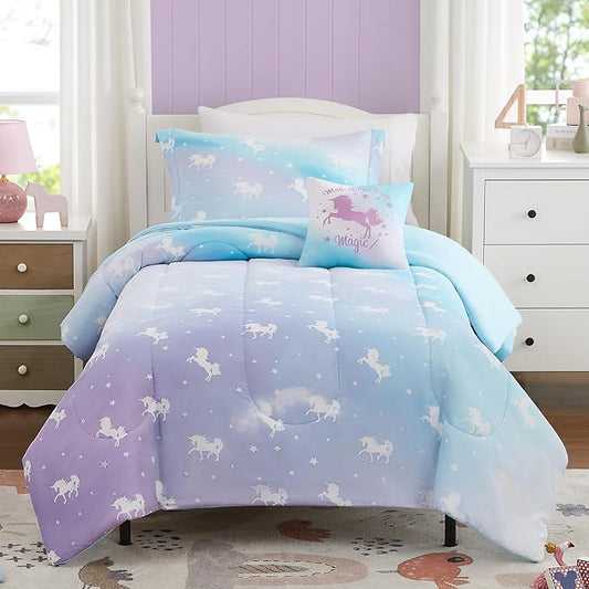 Kids Comforter Set Full Size for Girls, Glow in The Dark Unicorn Bedding Set 1 Comforter, 1 Decor Pillow, 2 Pillow Shams