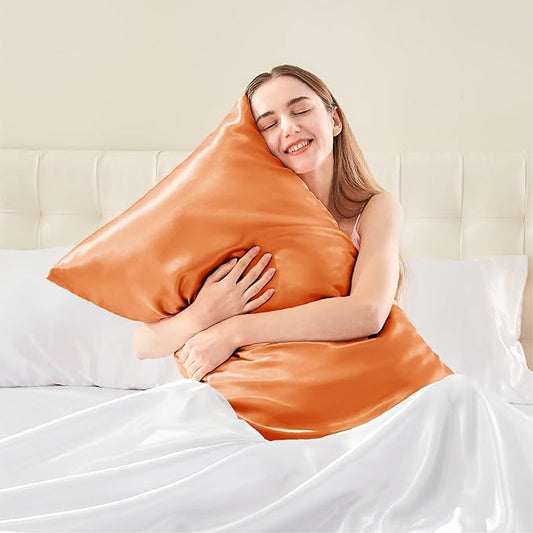 BEDELITE Satin Pillowcase with Zipper, Burnt Orange King Size Pillow Cases Set of 2, Super Soft and Cooling Similar to Silk Pillow Cases, Gift for Women Men(20x36 Inches)