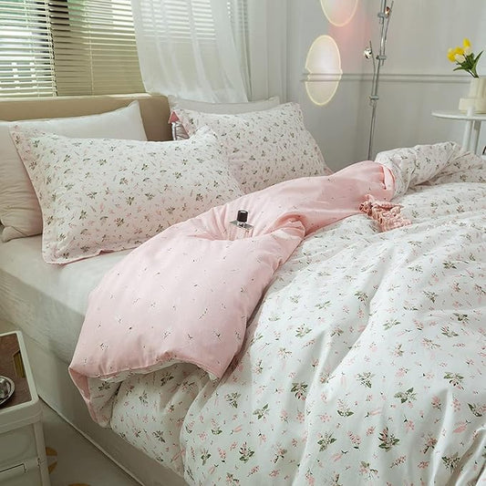 Comforter Set Twin Floral 2 Pieces Soft Bedding Set Garden Style Pink Flower Print Botanical Flowers Comforter Set for All Seasons 1 Comforter and 1 Pillowcases