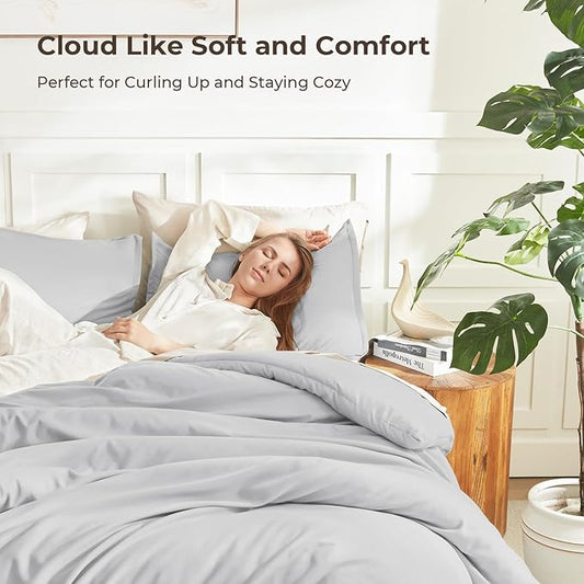 Litanika Comforters Twin XL Size Light Grey, 2 Pieces Lightweight Solid Bedding Set & Collections, All Season Fluffy Bed Set (68x92 Inches Comforter & 1 Pillowcase)
