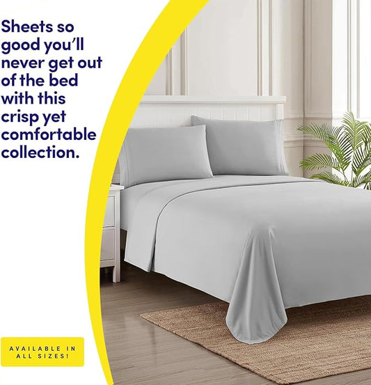 1500 Supreme Collection Queen Sheet Sets Light Gray Silver - Luxury Hotel Bed Sheets and Pillowcase Set for Queen Mattress - Extra Soft, Elastic Corner Straps, Deep Pocket Sheets, Queen Silver Gray