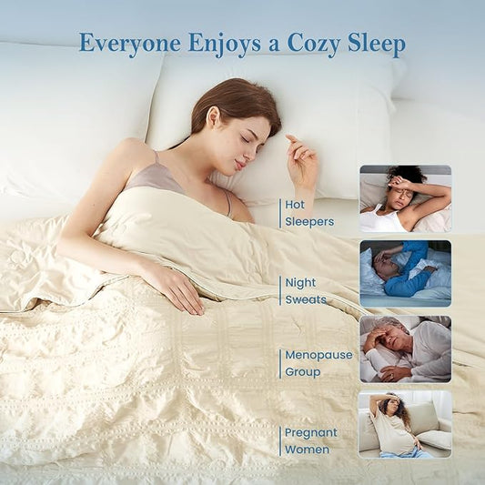 Cozy Bliss Cooling Comforter Seersucker Plaid Queen Size, Q-Max 0.45 Lightweight Cooling Blanket, Breathable Silk Smooth Summer Bedding Quilt for Hot Sleepers Night Sweats Khaki