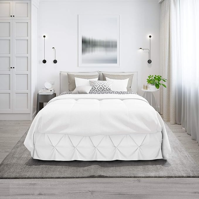 Nestl White Bed Skirt Full Size, Pinch Pleat Full Bed Skirt, 14" Inch Drop Full Bedskirt, Hotel Quality White Bed Skirts, Premium Microfiber Bedskirt for Full Bed, White Full Bed Skirt