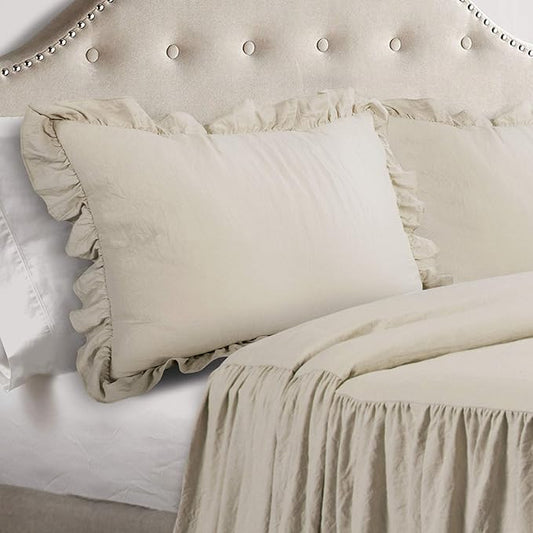 Lush Decor Ruffle Skirt Bedspread Set - 3-Piece Luxurious Farmhouse Bedding - Elegant Ruffle Detail - Timeless Style - Soft Lightweight Sheets - King, Neutral