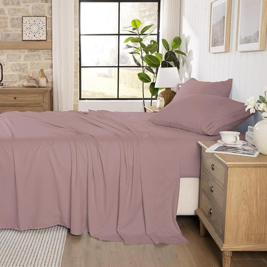 ROSE&RISY Full Size Sheet Set, Pre-Washed Microfiber Cotton-Like 4 Pcs Ultra Soft Bedding Set Full, Breathable Cooling Skin-Friendly All Seasons, 1 Fitted, 1 Flat, 2 Pillowcases (Lavender, Full)