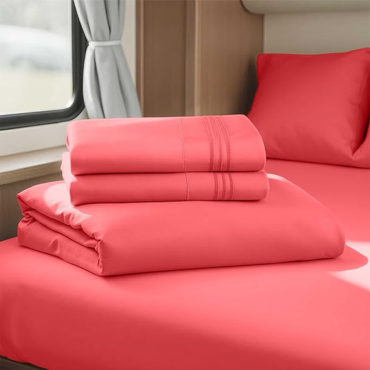 Clara Clark RV Queen Sheets, 6 Piece RV Sheets Set - Hotel Luxury Sheets for RV Bunks, Super Soft Bedding Set, Short Queen,Coral Pink