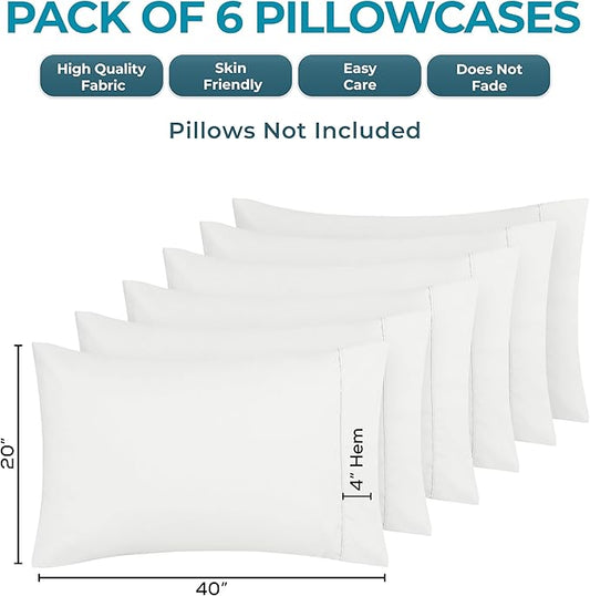 Utopia Bedding King Pillow Cases - 6 Pack - Envelope Closure - Soft Brushed Microfiber Fabric - Shrinkage and Fade Resistant Pillow Covers King Size 20 X 40 Inches (King, White)