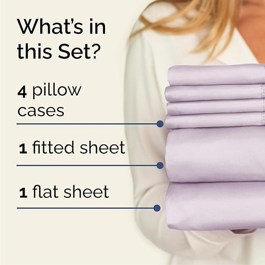 Queen 6 Piece Sheet Set - Comfy Breathable & Cooling - Soft Hotel Luxury Bedding Set with 8-16 Inch Deep Pockets - 1 Flat & 1 Fitted Sheet & 4 Pillowcases - Wrinkle Free & Easy Care - Light Lavender
