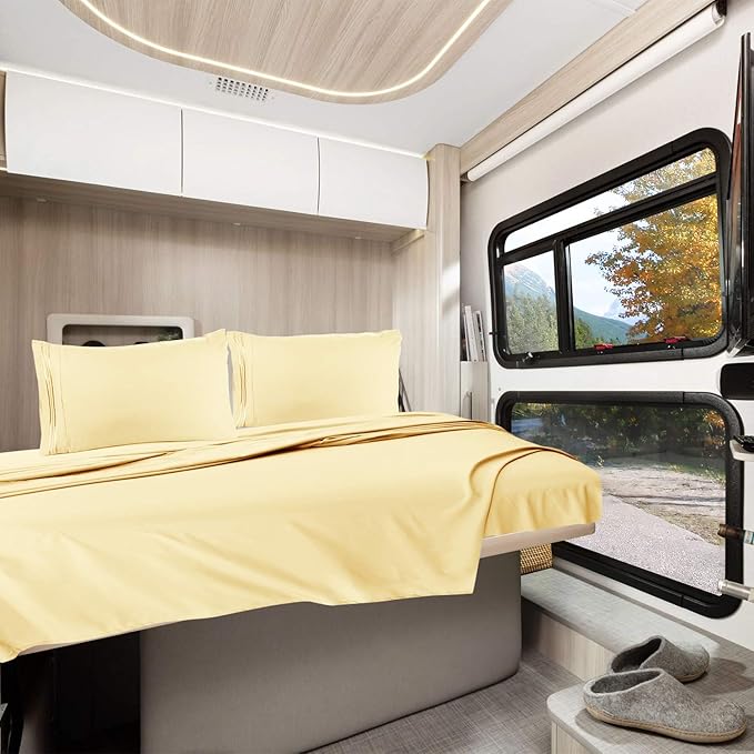 Clara Clark RV Queen Sheets, 6 Piece RV Sheets Set - Hotel Luxury Sheets for RV Bunks, Super Soft Bedding Set, Short Queen,Mellow Yellow
