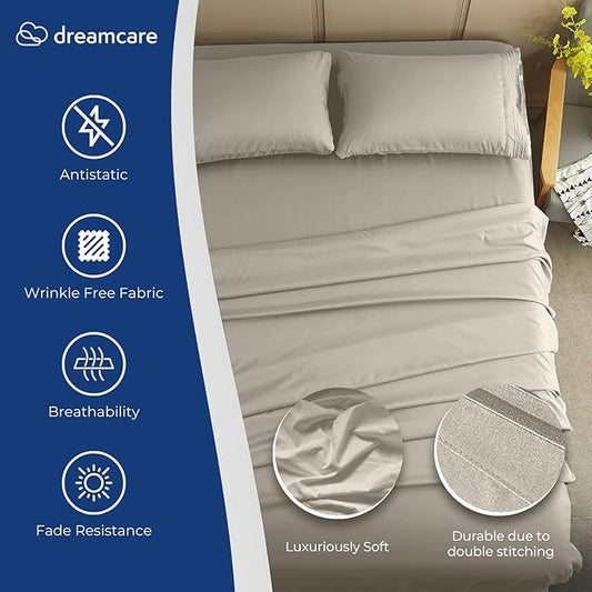 DREAMCARE Twin XL Sheet Sets - 4pc Cooling Sheets XL Twin Sheets - up to 21โ Deep Pocket โ Hotel Luxury Extra Long Twin XL Bed Sheets 100% Brushed Microfiber with Side Pocket - Ivory