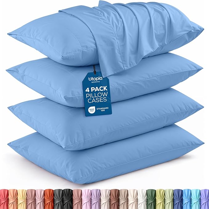 Utopia Bedding Standard Pillowcases - 4 Pack - Envelope Closure - Soft Brushed Microfiber Fabric - Shrinkage and Fade Resistant Pillow Covers Standard Size 20 X 26 Inches (Standard, Dutch Blue)