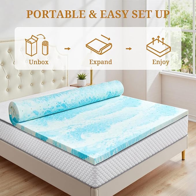Mattress Topper Twin XL, 3 Inch Gel Infused Memory Foam Mattress Topper, Pressure Relief, Mattress Pad, Breathable Bed Topper, CertiPUR-US Certified