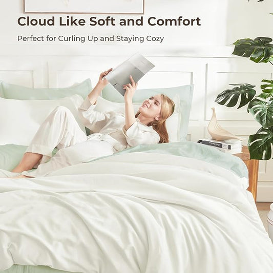 Litanika Ivory Comforter Set Full Size, 3 Pieces Lightweight Solid Bedding Comforter Set, All Season Fluffy Bed Set (79x90In Comforter & 2 Pillowcases)