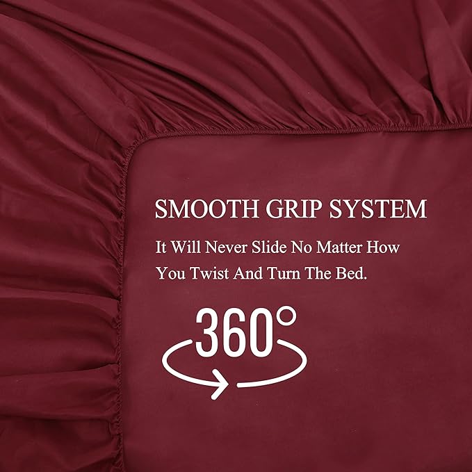 4 Piece Bed Sheet Set - 1 Flat Sheet,1 Fitted Sheet and 2 Pillow Cases,Brushed Microfiber Luxury Bedding with Deep Pockets (Full,Burgundy)
