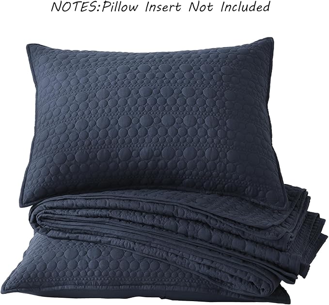HORIMOTE HOME Navy Quilt Set Queen Size, Lightweight Soft Pre-Washed Microfiber Circle Pattern Bedspread Coverlet, 3 Pieces Quilt Bedding Set with Pillow Shams for All Season, 90x96 inches
