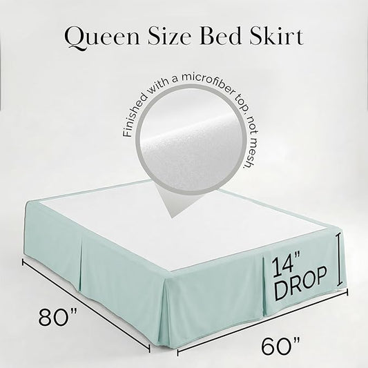 Southshore Fine Living, Inc. Queen Size Bed Skirt, 14-Inch Drop Pleated Bed Skirt for Queen Mattress, Dust Ruffle for Queen Size Bed, Sky Blue
