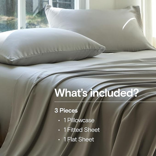 DOZ Sheet Set, 100% Viscose derived from Bamboo, Organically Grown, Buttery Soft, Cooling Sheets, High GSM, Deep Pockets - 3 Piece - 1 Pillowcase 1 Fitted 1 Top Sheet (Dove, Twin XL)