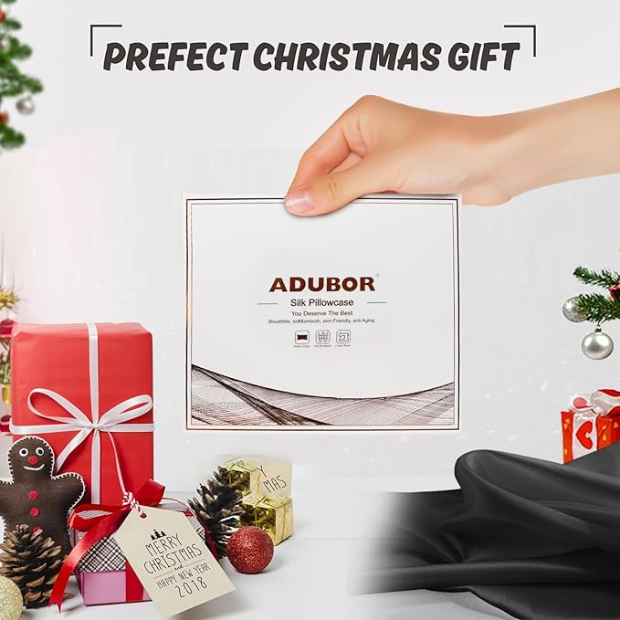 Adubor 100% Silk Pillowcase - Mulberry Silk Pillow Cases, 22 Momme 6A Grade Fibers, Silk Pillow Case for Hair and Skin Health, with Hidden Zipper (Queen 20''x30'', Black, 1PC)