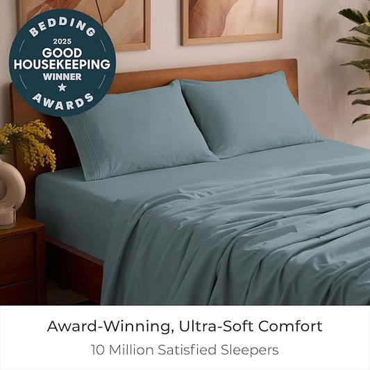 Mellanni Twin XL Sheet Set - 4-Piece Iconic Collection Bedding, (Including 2 Pillowcases), 16-Inch Deep Pocket, Easy Care, Extra Soft, Cooling Sheets, Brushed Microfiber - Spa Blue