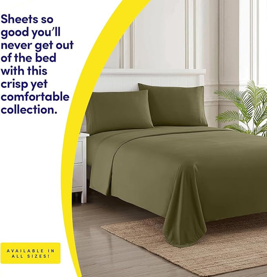 1500 Supreme Collection King Sheet Sets Olive Green - Luxury Hotel Bed Sheets and Pillowcase Set for King Mattress - Extra Soft, Elastic Corner Straps, Deep Pocket Sheets, King Olive Green