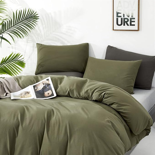 CLOTHKNOW Olive Green King Size Comforter Set Green Bedding Comforter Sets Soft All Season Hunter Green Comforter with 2 x Pillow Cases