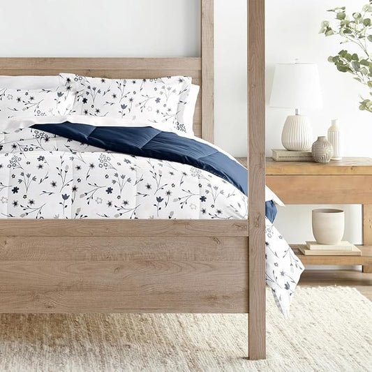 LINENS & HUTCH Comforter Set Patterned Microfiber All Season Down-Alternative Ultra Soft Bedding in Forget Me Not - Twin/TwinXL Forget Me Not Navy