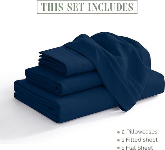 Elegant Comfort Luxurious 1500 Premium Hotel Quality Microfiber 4-Piece Sheet Set, 18-24 Inches Deep - Extra Deep Pocket Sheets - Ultra Soft 4PC Deep Pocket Sheets, Queen, Navy Blue