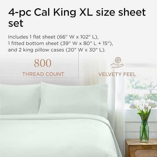 Threadmill California King Sheet Sets | 800 Thread Count Cal King Bed Sheets Set with 16โ Deep Pocket | Sateen Weave, Better Than Egyptian Cotton, 4-Piece Bedding Set with Cooling Effect | Seaglass