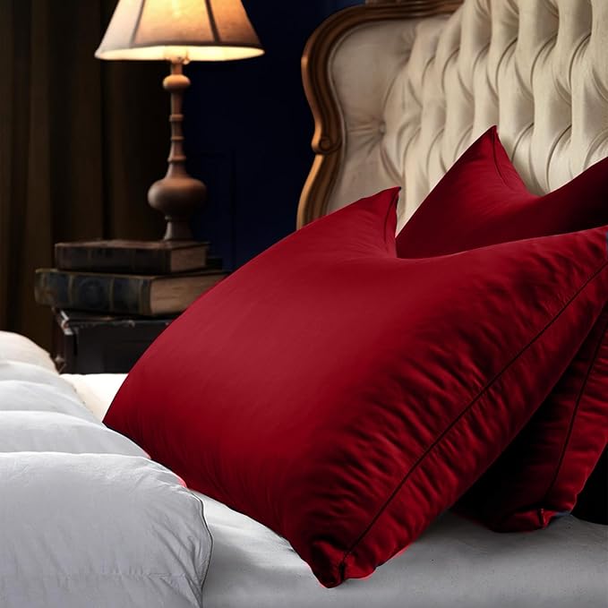 Cooling Side Sleeper Pillow Cases - Curved Rayon Derived from Bamboo Pillowcase Cover- Breathable Silky Soft Pillowcase for Hot Sleepers Hair and Skin, King Size 1 Piece, 20 * 36 Inches Red