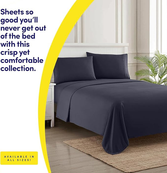1500 Supreme Collection Twin Sheet Sets Navy Blue - 3 Piece Bed Sheets and Pillowcase Set for Twin Mattress - Extra Soft, Elastic Corner Straps, Deep Pocket Sheets, Twin Navy Blue