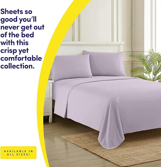 1500 Supreme Collection Full Sheet Sets Lilac - Luxury Hotel Bed Sheets and Pillowcase Set for Full Mattress - Extra Soft, Elastic Corner Straps, Deep Pocket Sheets, Full Lilac