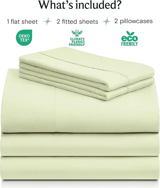 LuxClub 5 PC Sheet Set Bed Sheets Deep Pockets 16" Eco Friendly Wrinkle Free Cooling Machine Washable Hotel Bedding Silky Soft - Sage Green Split King