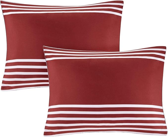 Comfort Spaces Twin XL Comforter Sets with Sheets - Bed in a Bag 6 Pieces Teen Bedding Sets, Red and Grey Stripes Bedding Twin XL, College Twin XL Bed Set with 2 Side Pockets Bedroom Organizer
