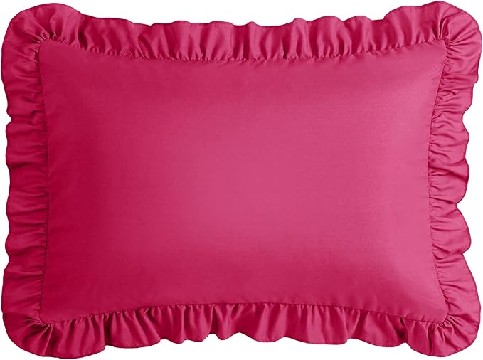 KKJIAF Ruffle Body Pillow Cases Set of 1, Ruffled Pillow Covers with Envelope Closure, Wrinkle Resistant Ruffled Long Pillow Shams 20" x 54", Hot Pink