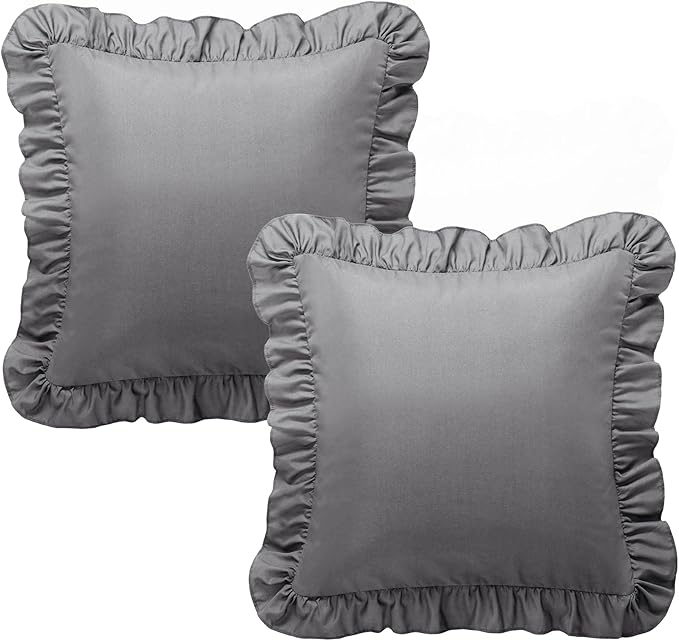 KKJIAF Ruffle Pillow Cases 26x26 Inches, Grey Square Ruffled Pillow Covers Set of 2, Microfiber Wrinkle Resistant Pillow Shams with Envelope Closure for Sofa Bed Living Room