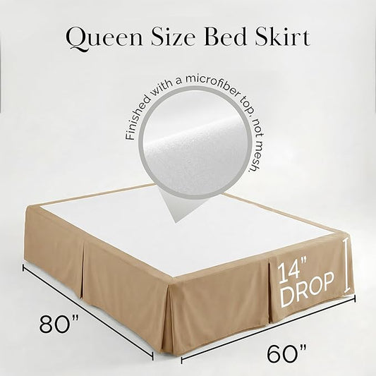 Southshore Fine Living, Inc. Queen Size Bed Skirt 14 Inch Drop - Pleated Dust Ruffle Queen Size - Pet Hair Resistant, Wrinkle Free, Fade Resistant, Light Brown Bed Skirting, Hotel Quality - Taupe