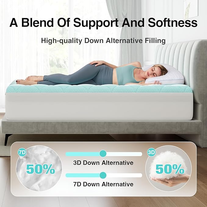 Novilla Cooling Mattress Topper California King Size,Mattress Pad with Deep Pocket for 8-21" Mattress,Soft Mattress Cover for Back Pain Relief,3D+7D Down Alternative Bed Topper for Hot Sleepers