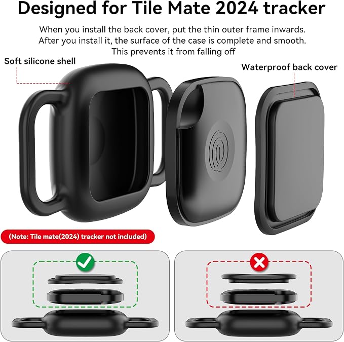 DDJ Waterproof Dog Collar Holder for Life360 Tile Mate Tracker, 4-Pack Durable Silicone Cover, Anti Lost for Tile Tracker Case for Cat & pet Collars, Easy Installation, Black, Pink Punch, White, Pink
