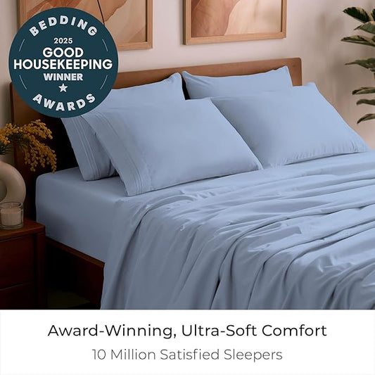 Mellanni King Sheet Set - 6-Piece Iconic Collection Bedding, (Including 4 Pillowcases), 21-Inch Extra Deep Pocket, Easy Care, Ultra Soft, Cooling Sheets, Brushed Microfiber - Sky Blue