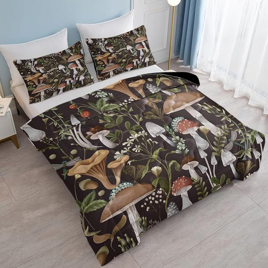 Soulzzz Soft Mushroom Printed Comforter - Queen Size Luxurious Mushroom Bedding Set - Home Decor for Girls & Boys