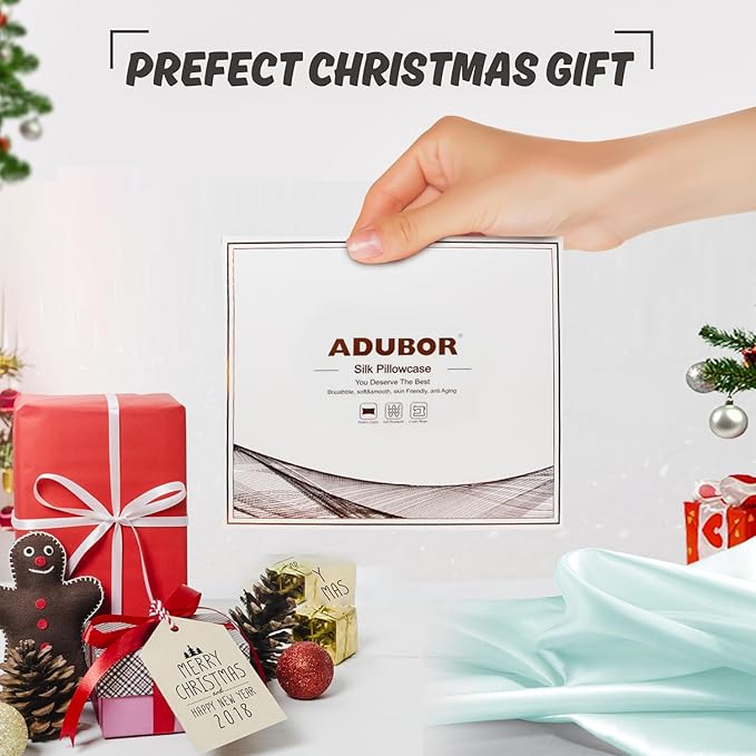 Adubor 100% Silk Pillowcase - Mulberry Silk Pillow Cases, 22 Momme 6A Grade Fibers, Silk Pillow Case for Hair and Skin Health, with Hidden Zipper (Standard 20''×26'', Light Green, 1PC)