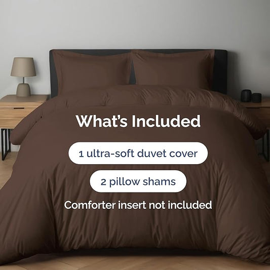 Duvet Cover Cal King Size Set - Extra Soft Cal King Duvet Cover 104" x 98" with 2 Pillow Shams - Hotel Luxury, Easy Care & Fade Free with Zipper Closures & Ties - Comfy, Cozy and Breathable (Brown)