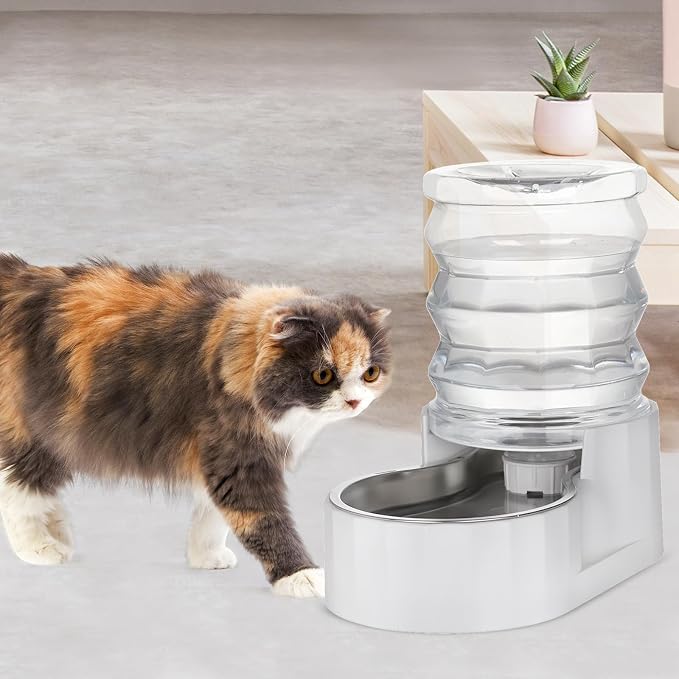 RIZZARI 4L Gravity Cat Water Dispenser: Filter-Free Compact Home Use | No Power Needed/Stainless Steel Bowl/Spill-Resistant Base/Perfect For Cats & Small Dogs/Easy Water Refill